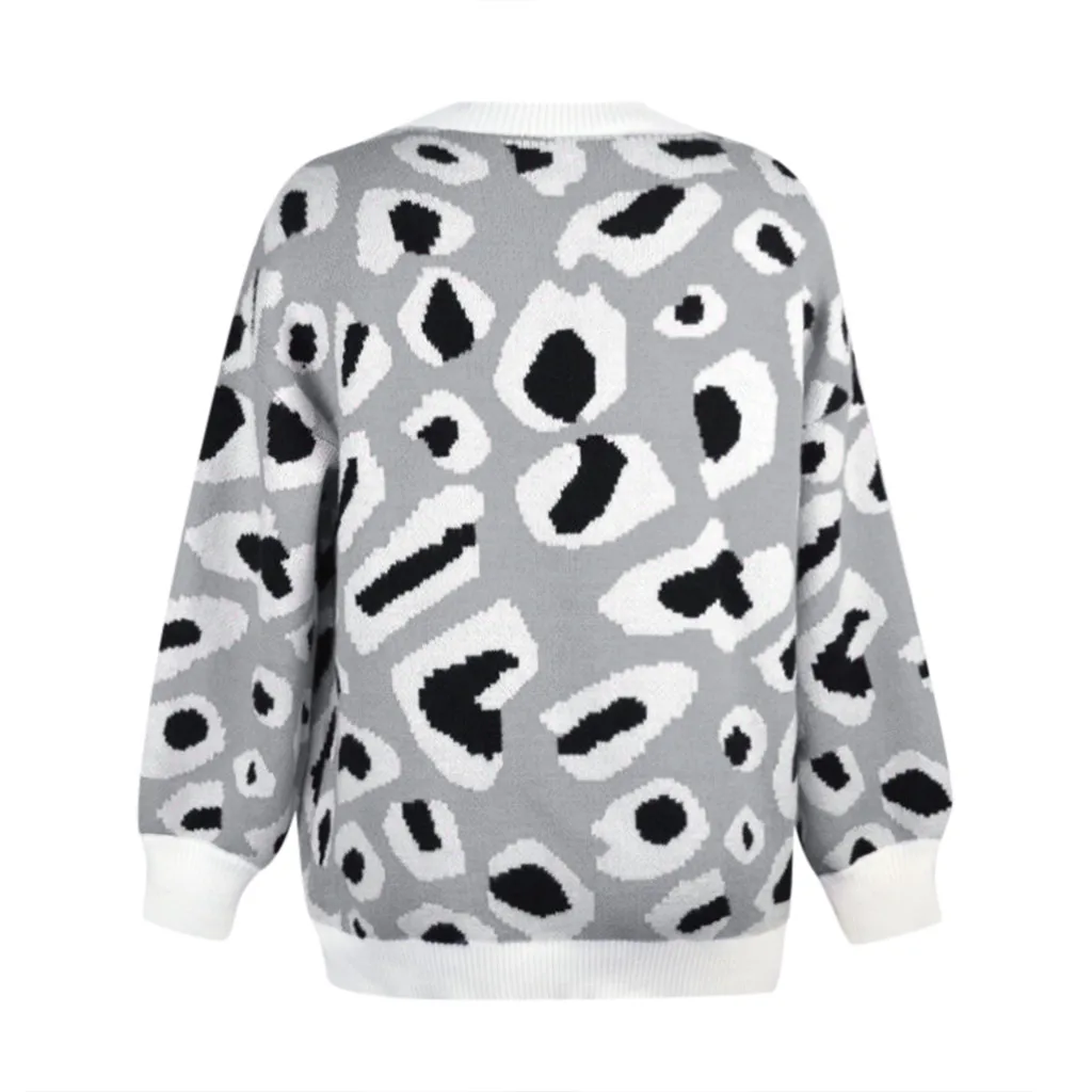 

Women's Fall And Winter Pullover Loose Sweater Leopard Sweater Casual Sweater