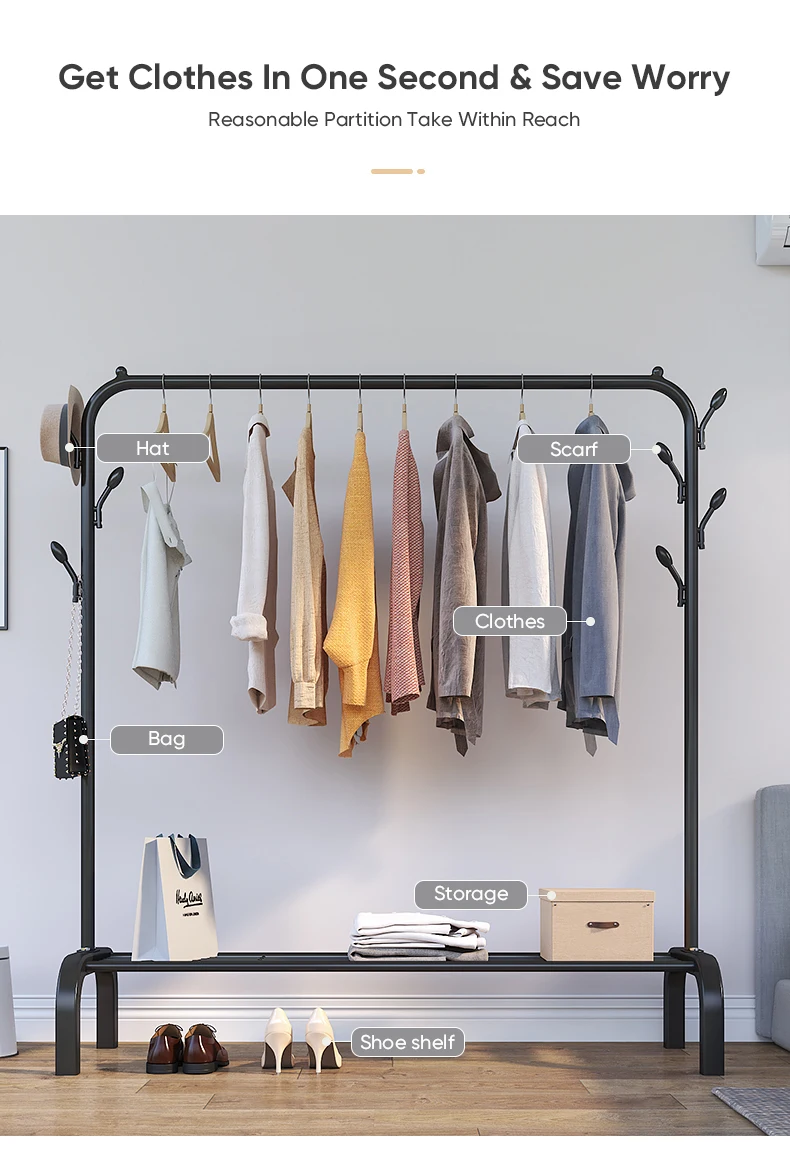 Floor Standing Movable Storage Garments Rack 10 Floor Standing Movable Storage Garments Rack