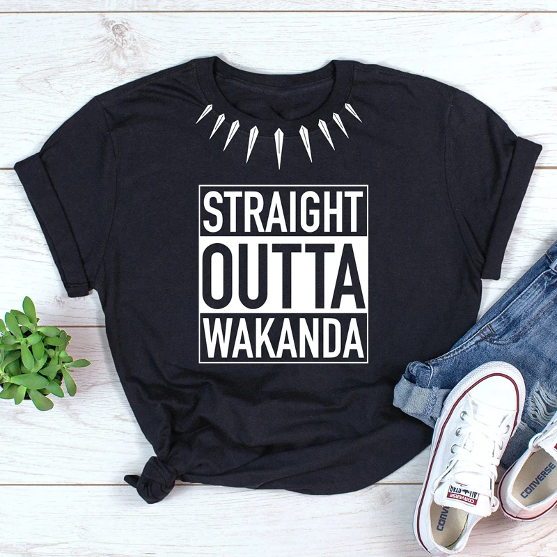 Straight Outta Wakanda футболка на каждый день женские Hipster слоган в стиле Харадзюку Сезон