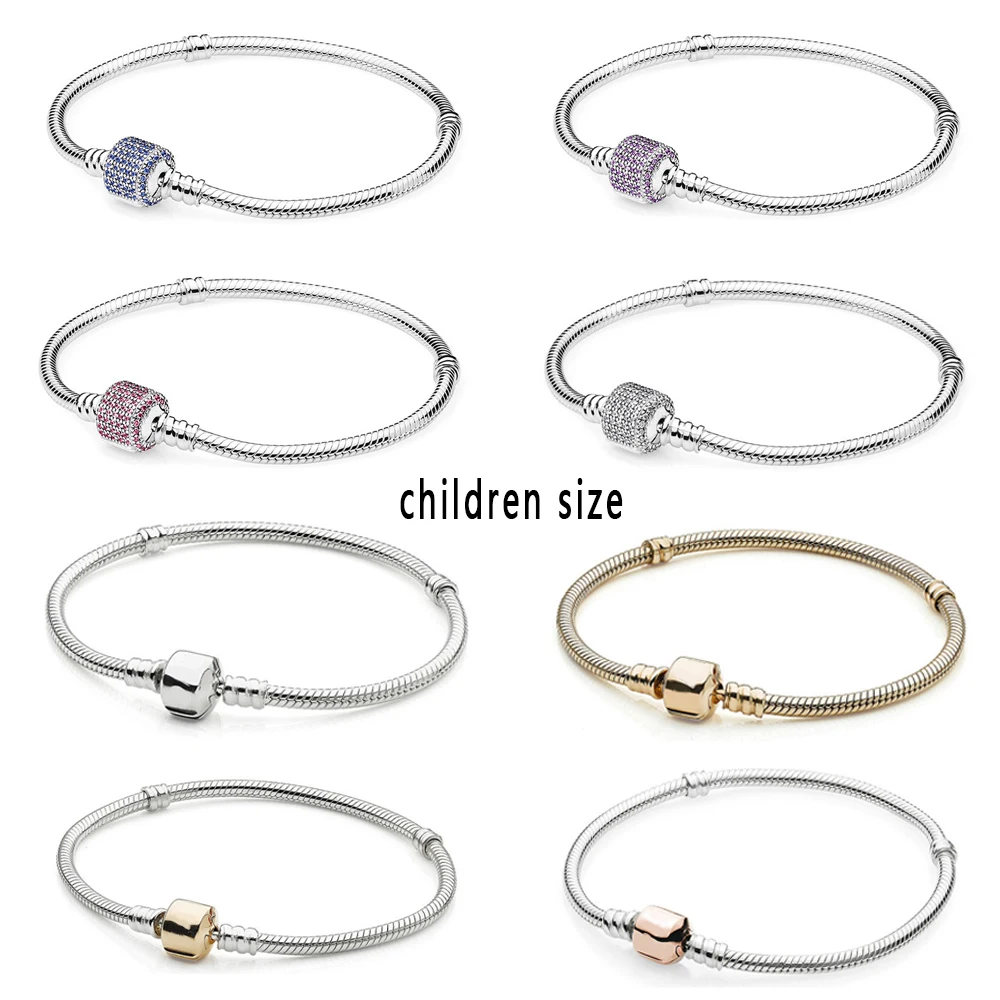 

2019 NEW 100% 925 Sterling Silver Classic Head Bracelet Clear CZ Small Size Charm Bead Fit Children DIY Bracelets Jewelry Gift