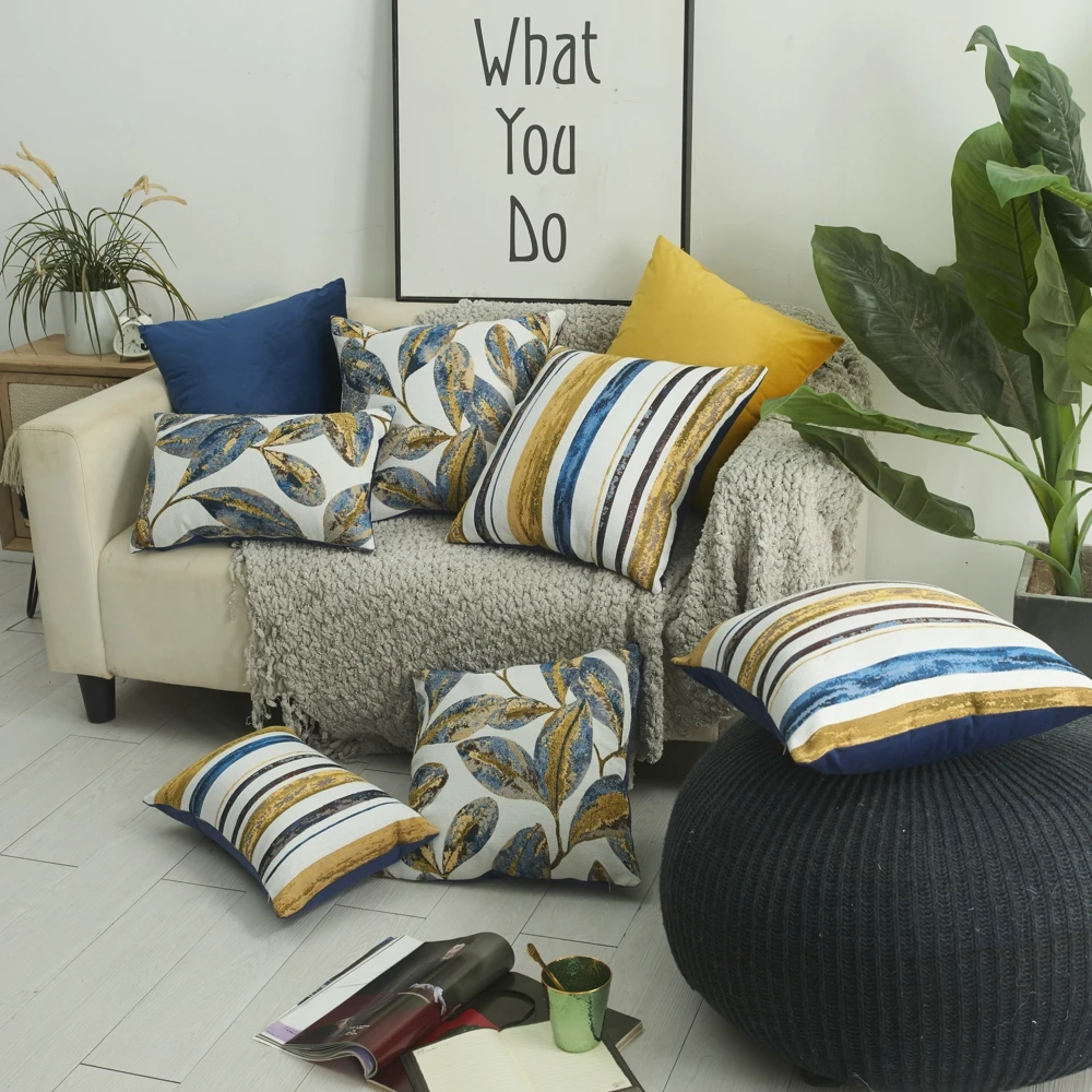 

Yarn Dyed Stripe Or Leaves Printing Sofa Cushion Cover 30x50/45x45/50x50CM Pillow Cases Decor Home Bedding Hotel Office