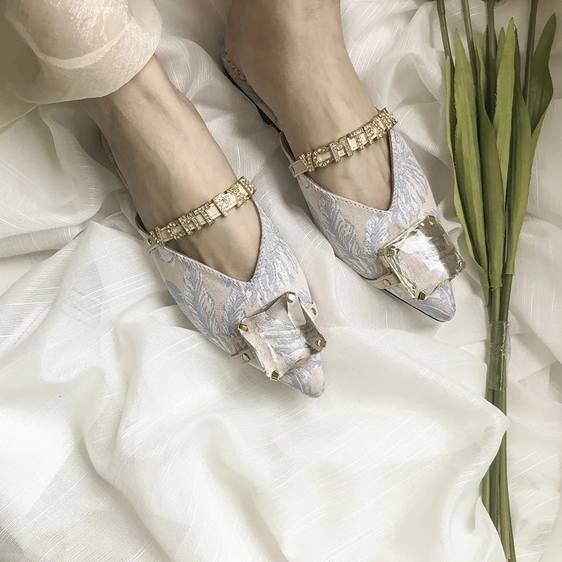 

Women Slippers Woman Slides Girls Rhinestone Shoes Ladies Outside Slides Female Blue Brand Slides Pointed Toe Zapatos De Mujer