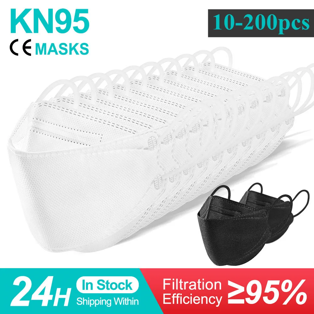 

10-200PCS Korean KN95 Maske KF94MASK 4 Ply Reusable White FPP2 Masks Black Face Mask FFP2MASK FFP2 Mascarillas KN95 Masque Noir