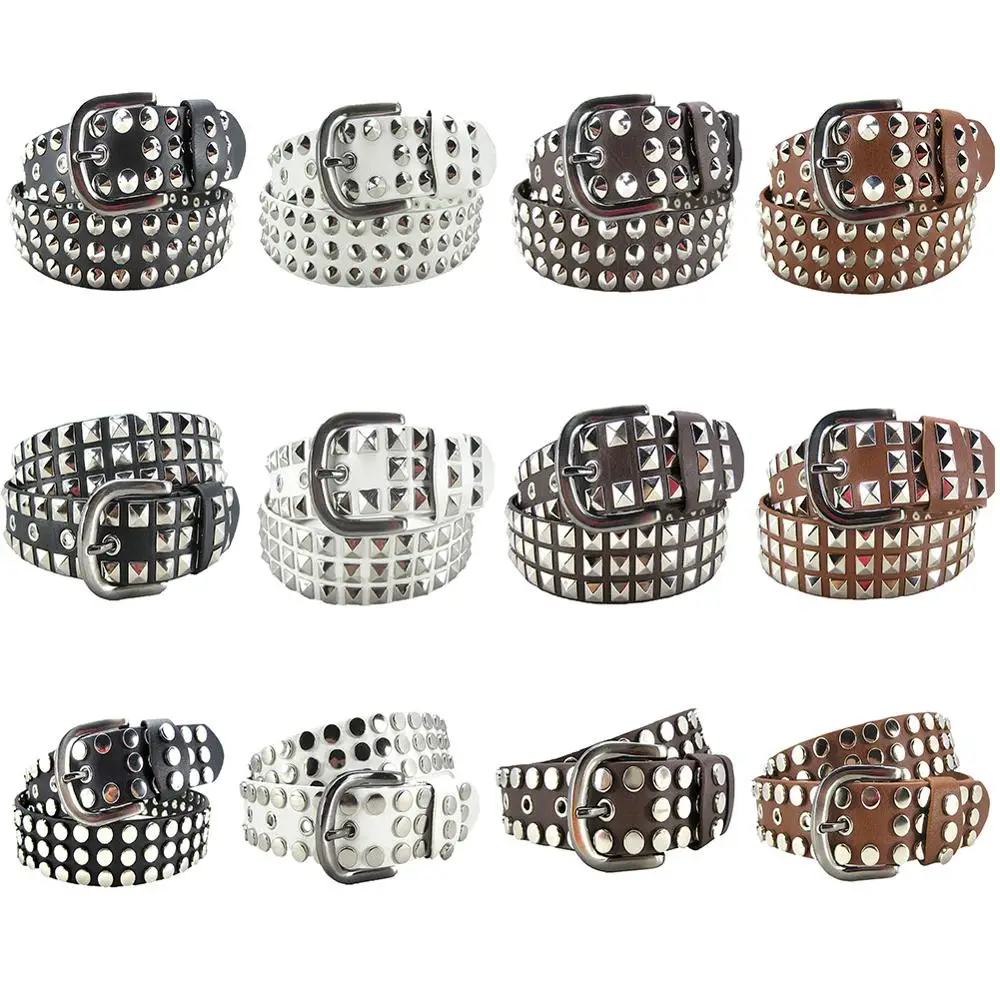 Винтажный ремень с заклепками для мужчин и женщин из искусственной кожи