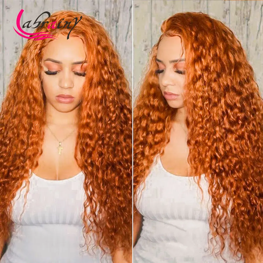 Парики из натуральных волос с Рыжим глубоким переплетением 13X6 оранжевые