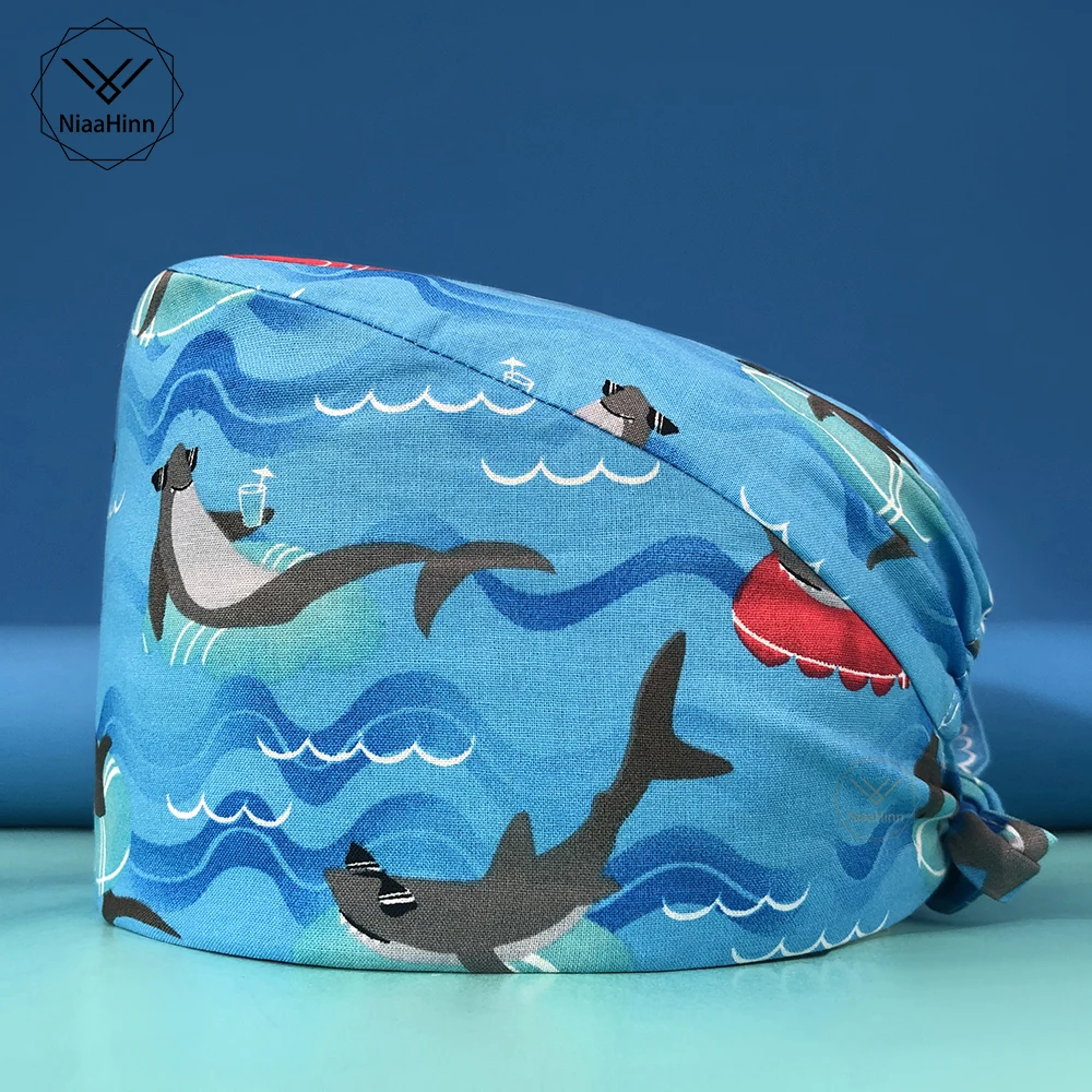 

Multicolor unisex new pattern print Elastic caps Lacing scrub Bouffant hat nursing cleaning nurse uniform accessories scrub hats