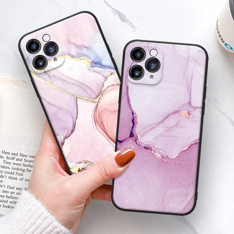 

New Original Liquid Silicone Soft Case For iphone 11 12 mini Pro Max Fashion marble cracked matte protective case