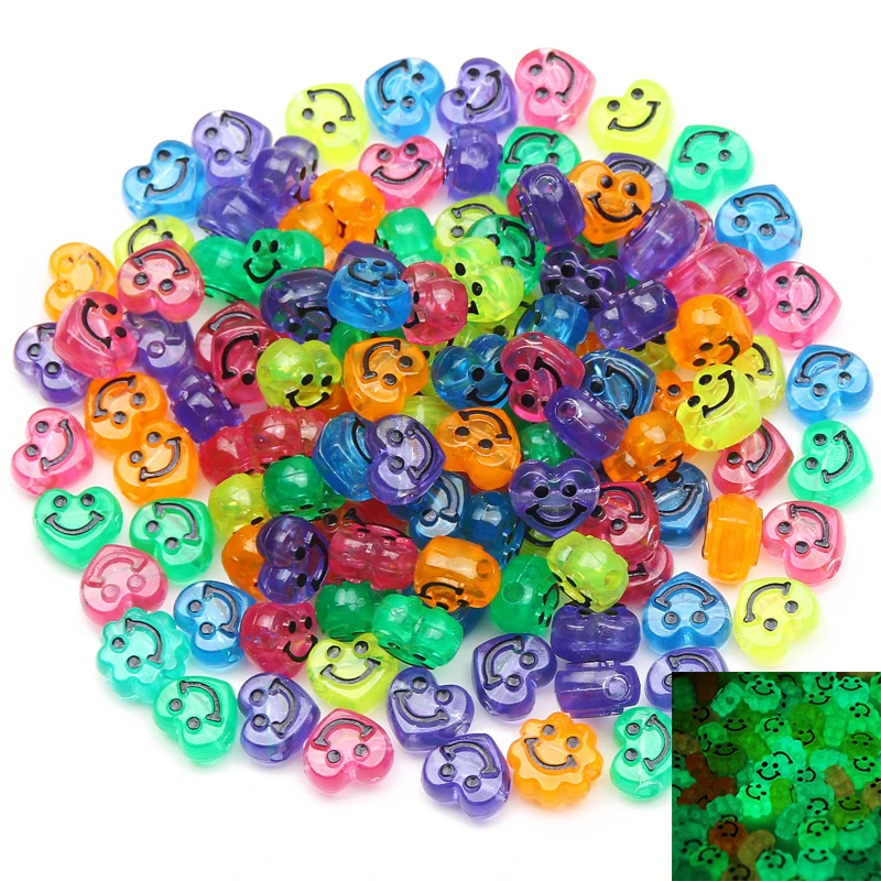 

Разноцветные акриловые бусины 9x6 мм со смайликом в форме сердца, светящиеся свободные бусины для изготовления ювелирных изделий «сделай са...