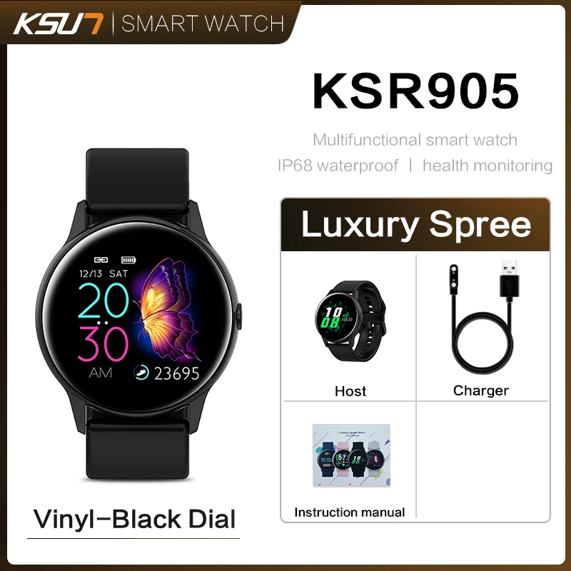 KSUN KSR905 Смарт-часы IP68 Водонепроницаемые часы из закаленного стекла фитнес-трекер монитор сердечного ритма спортивные мужские wo мужские умные часы - Цвет: KSR905-B