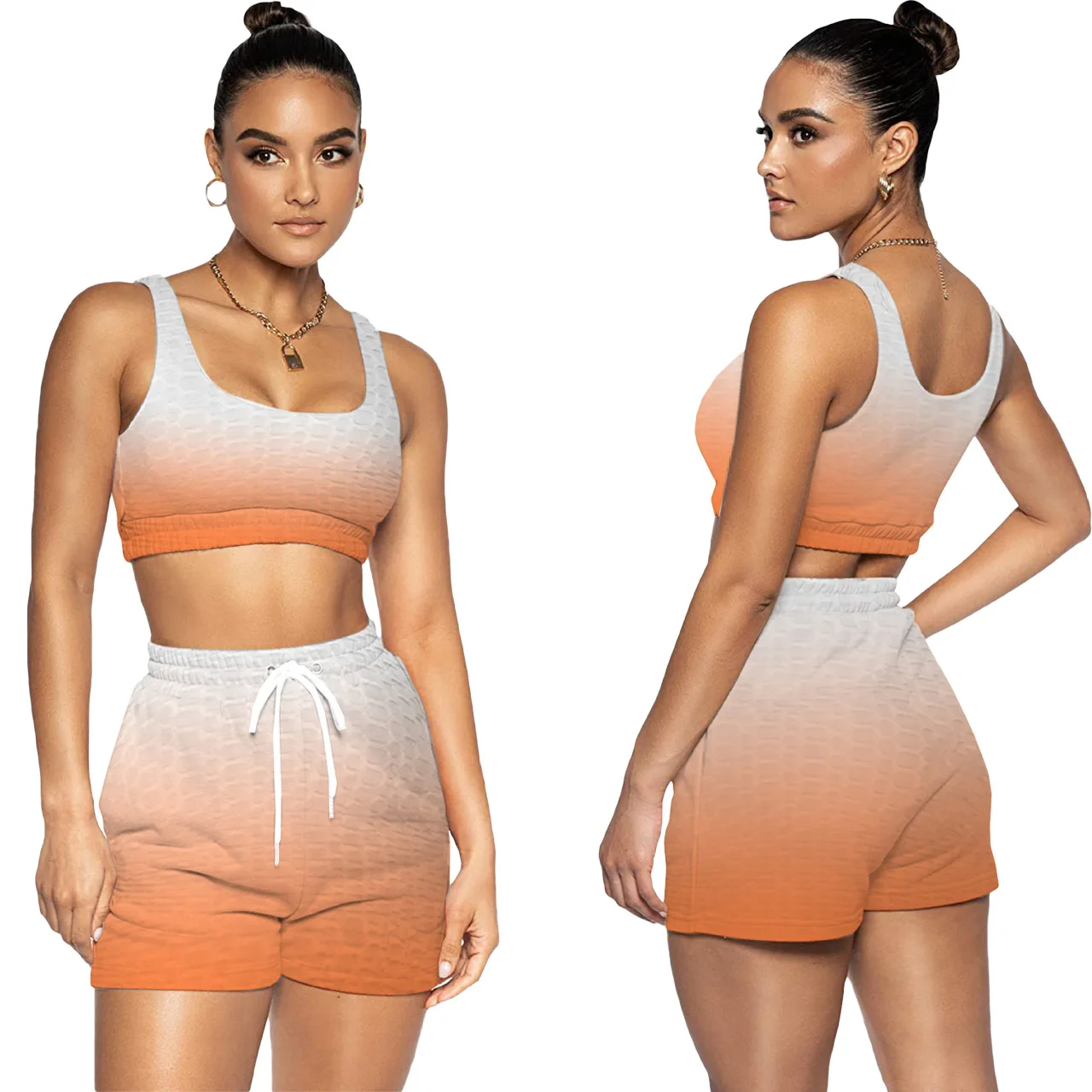 

Женский спортивный костюм из двух предметов, жилет и велосипедные шорты с разноцветным принтом, одежда для тренировок и спортзала, 2021