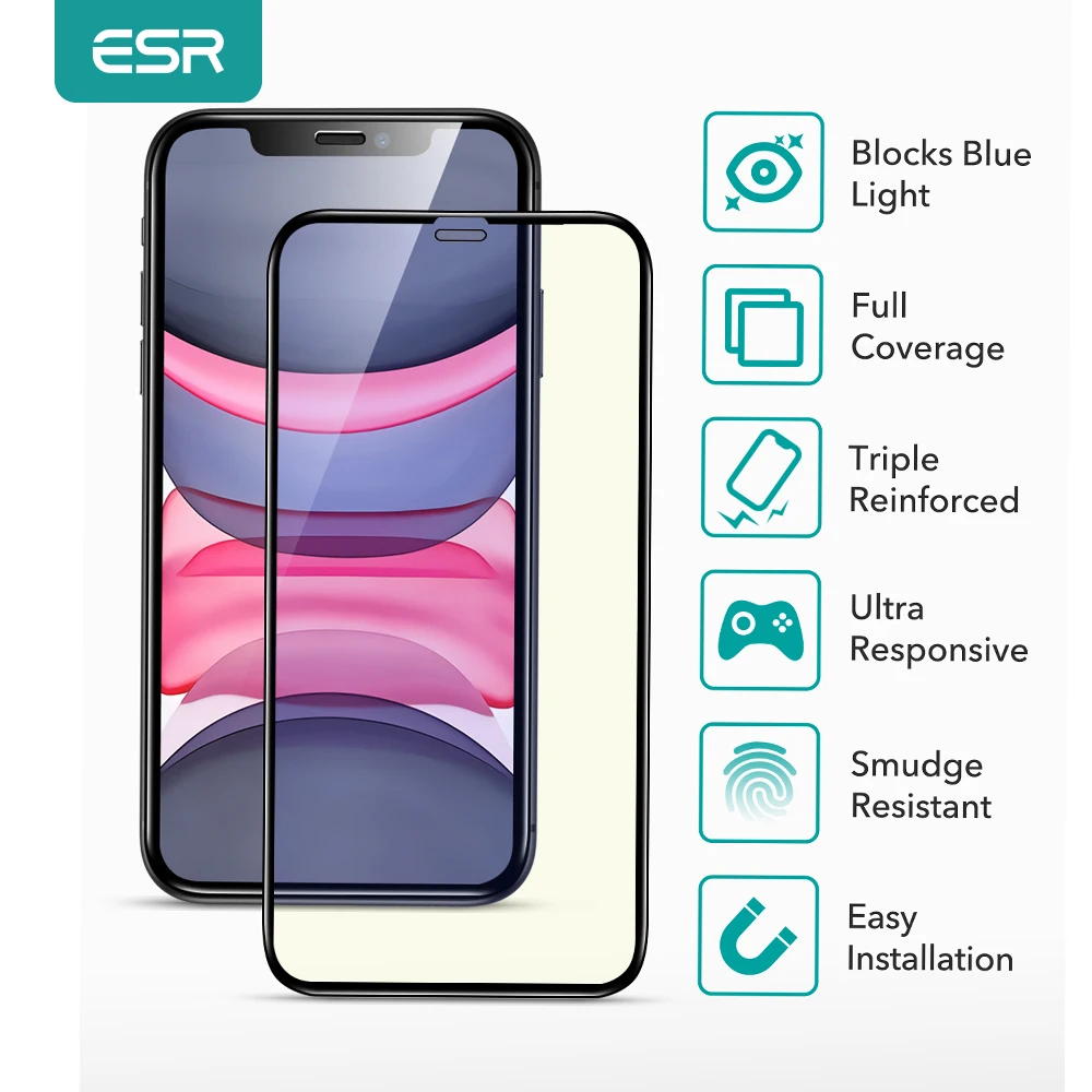 

ESR защита от синего света для iPhone 12 Pro Max Защита экрана для iPhone 12 Pro закаленное стекло 2 шт. полное покрытие Защитная стеклянная пленка