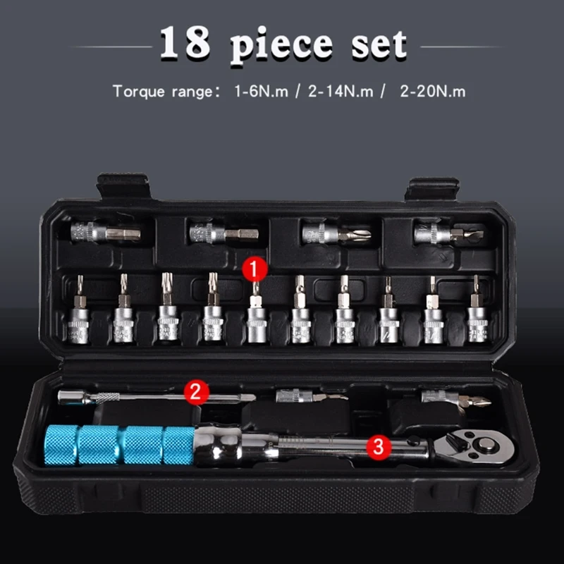 

18pcs Adjustable Torque Wrench Set 1/4 Ratchet Socket Spanner Preset Bike Repair N0HB