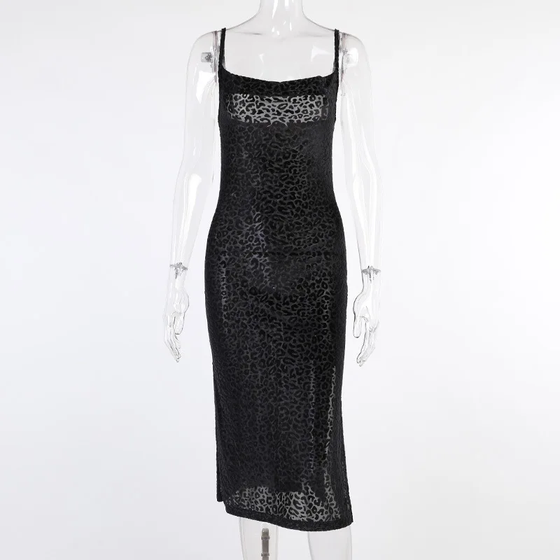 

FSNFOX Y2K Elegant Leopard Print Split Dress 2021 Summer Sexy Bodycon Backless Strap Dress Aesthetic E Girl V-Neck Sexy Dress