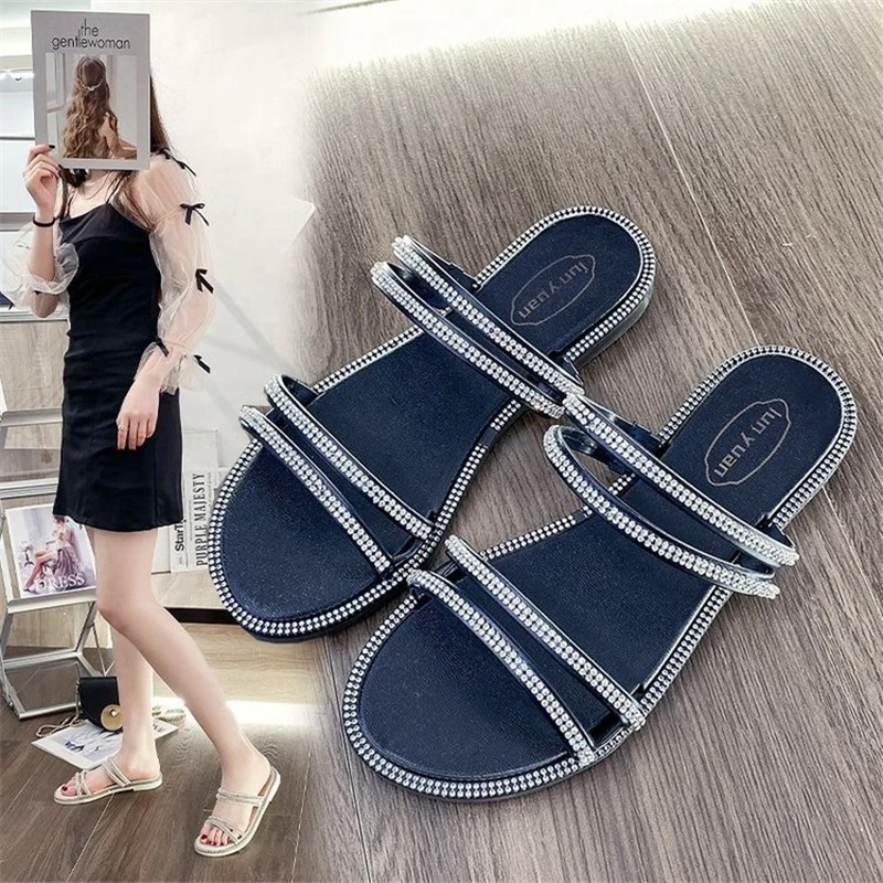 

Women's shoes 2021 new style summer temperament fairy style comfortable soft bottom flat shoes rhinestone one shoe two slippers