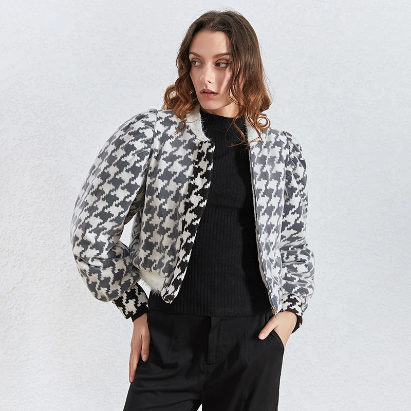 TWOTWINSTYLE Loose Patchwork Mesh Women's Coats O Neck Lantern Long Sleeve Ruched Hit Color Jackets Female Clothing Fashion