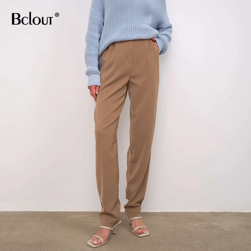 

Элегантные однотонные плиссированные брюки-карандаш Bclout, офисные женские длинные брюки с высокой талией, женские винтажные прямые женские ...