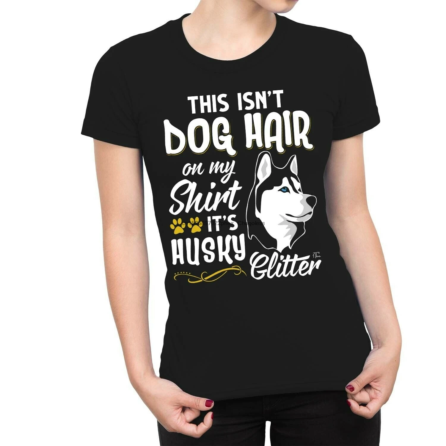 1 Женская футболка с блестками хаски это не собака | Мужская одежда