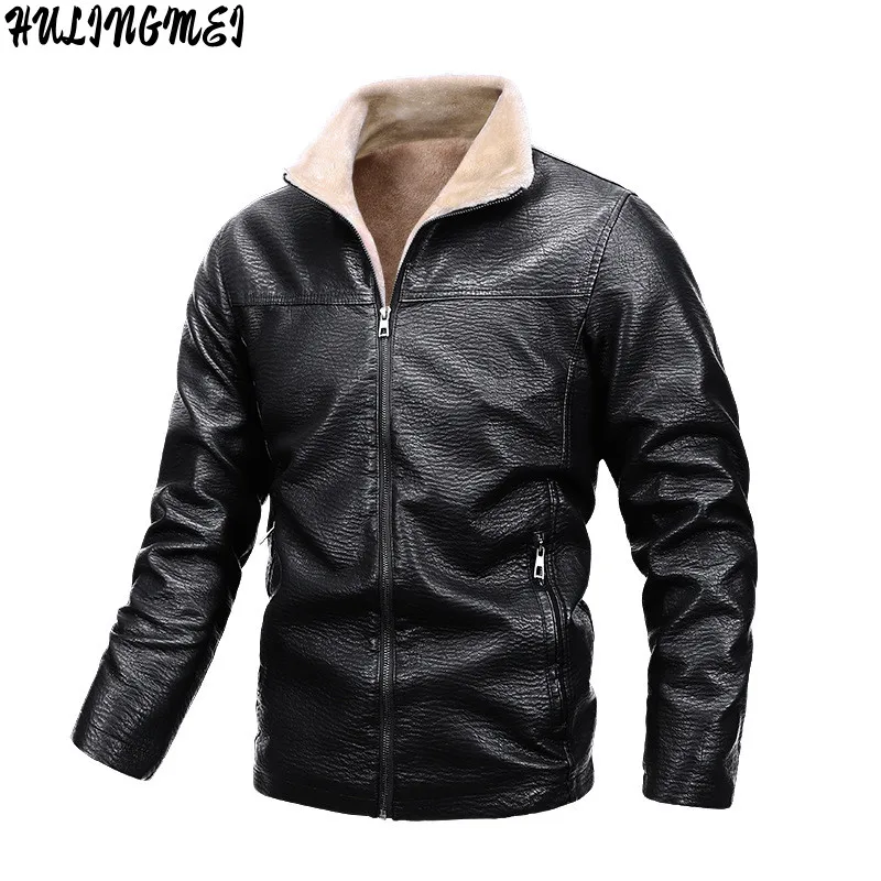 

Winter Men's Leather Jacket Casual Lamb Velvet Thickening Motorcycle Leather Jacket Fleece Warm Pu Biker Vintage Coat