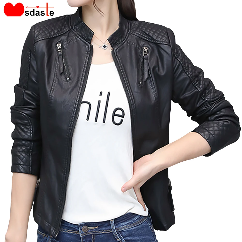 Женская байкерская куртка из искусственной кожи Повседневная тонкая мягкая