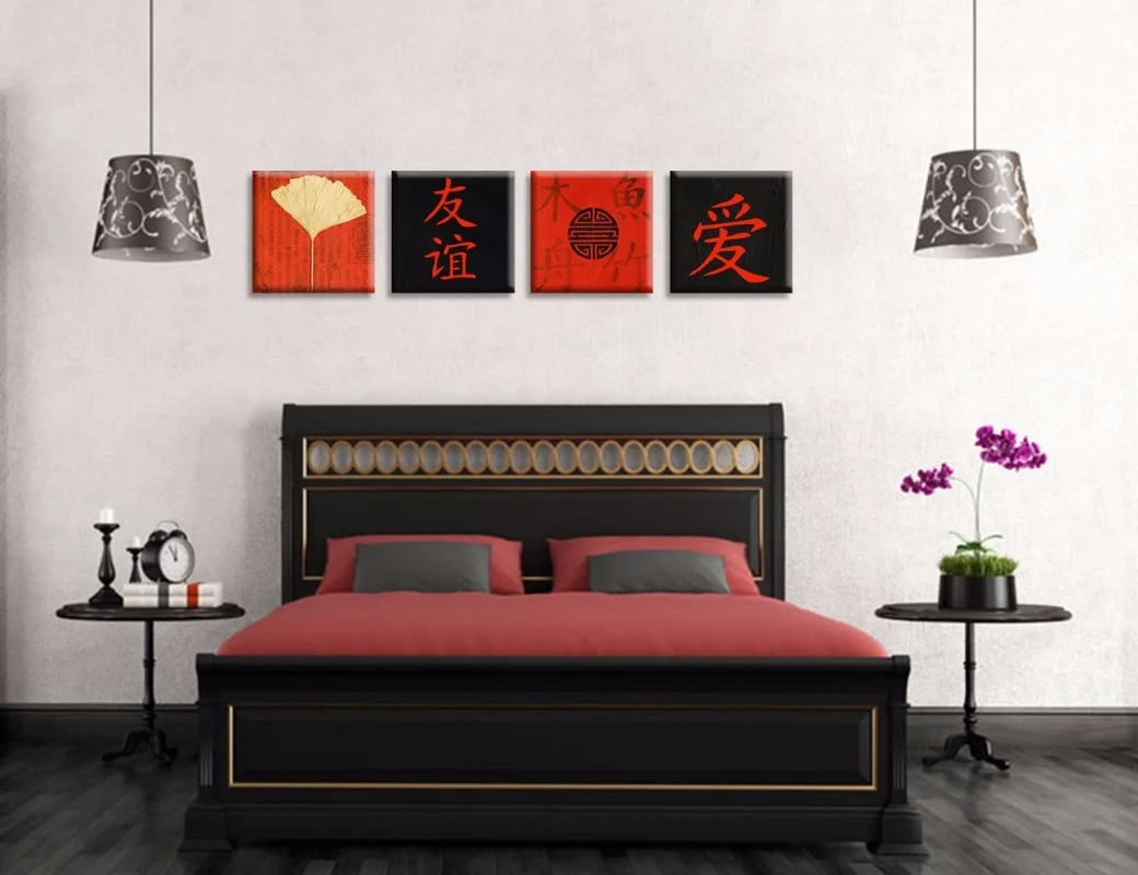 Слова китайская живопись на холсте каллиграфия слова Wall Art плакат 4 шт. любовь и