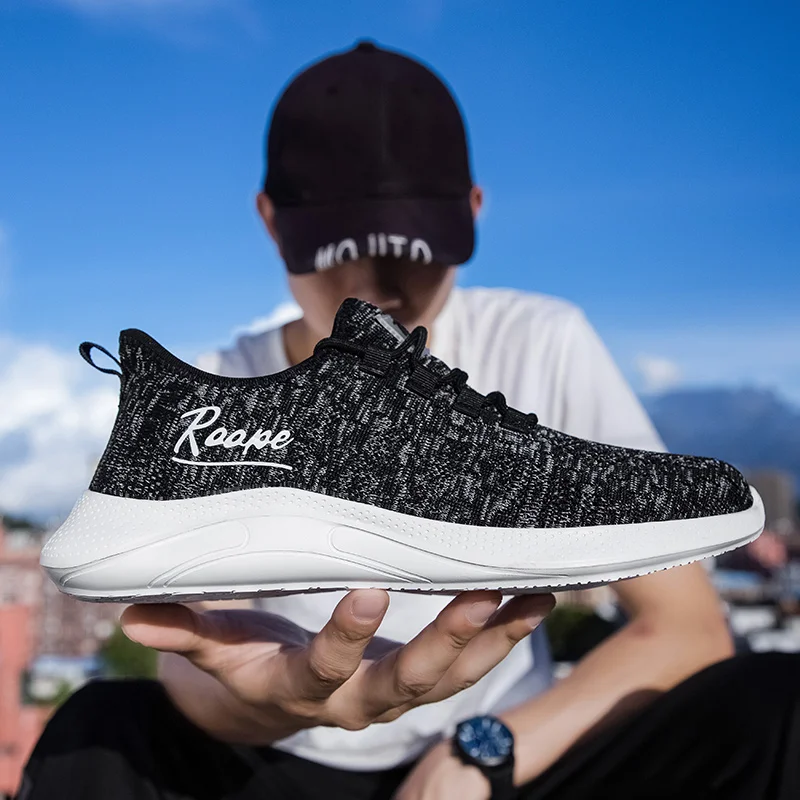 

Men's Shoes Large Size 2021 New Flying Woven Casual Sports Breathable Running Shoes Non-slip Youth Tide Net Shoes Travel Shoes