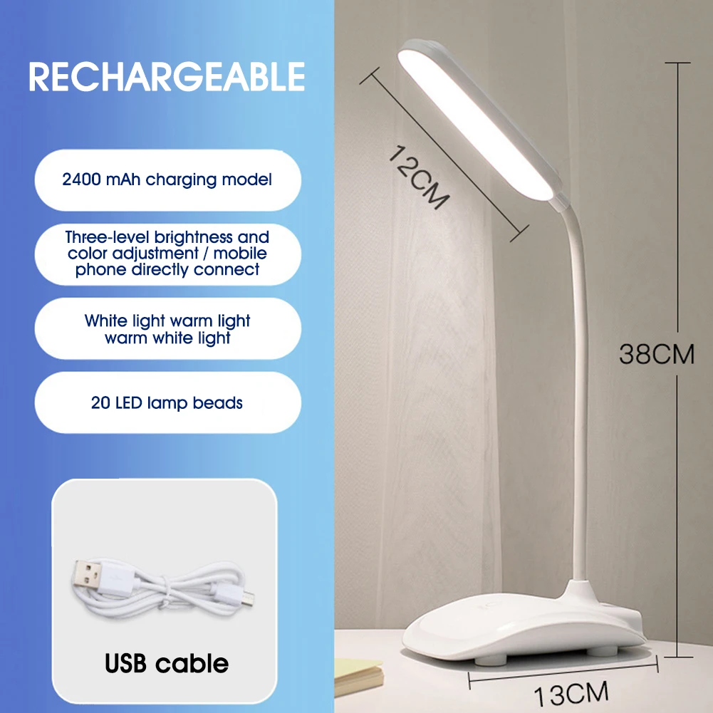 

LED Desk Lamp Foldable Three-speed Touch Dimming Table Lamp USB Rechargeable DC5V Beside Reading Night Light Lamp Eye Protection