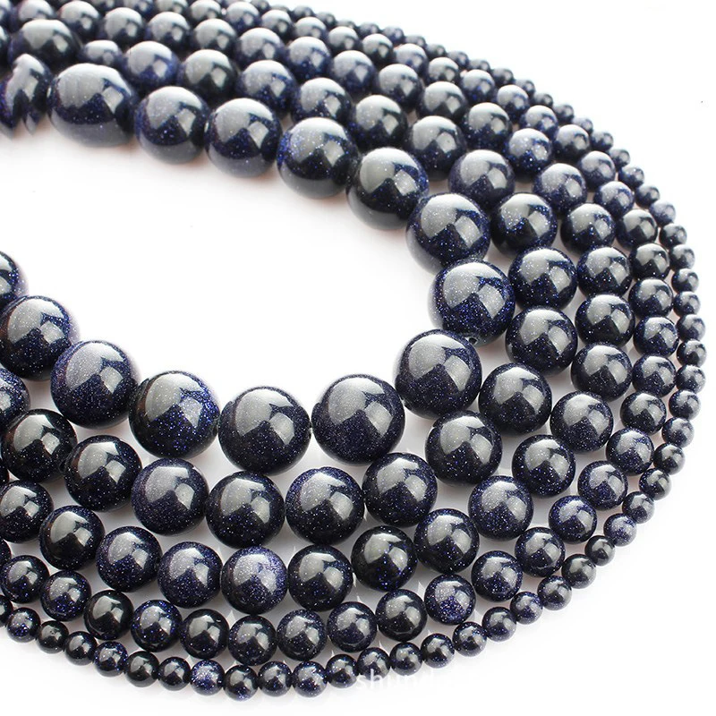 

1strand Natural Stone Beads Round Dark Blue Sands Stone Loose Beads For Jewelry Making DIY Bracelets 4/6/8/10/12mm Z332