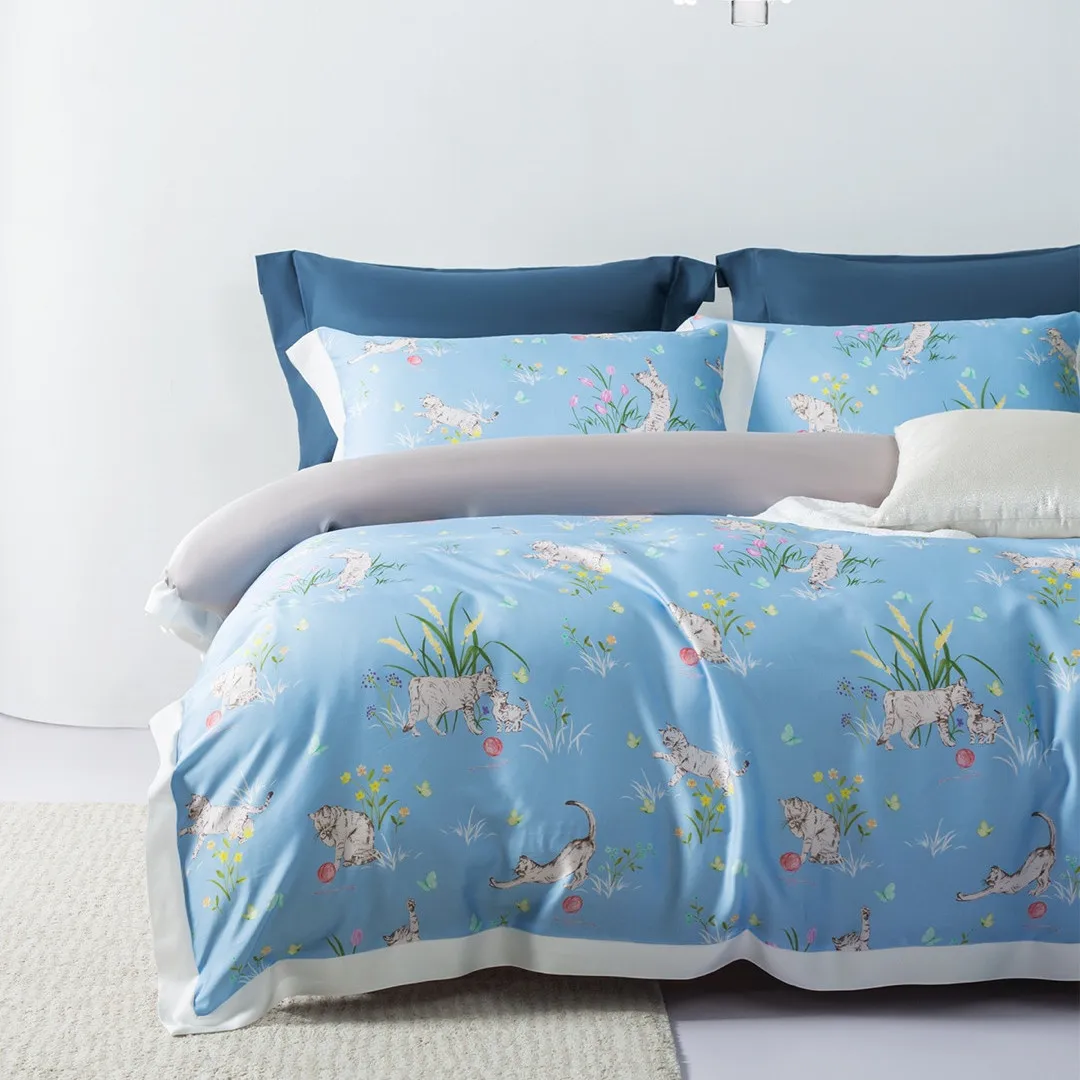 

New Fashion Tencel Lessel Fiber Summer Pretty Bedding Set Fresh and pastoral Duvet Cover Sheet Pillowcase Silky Queen King 4 PCS