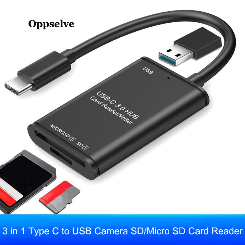 

USB C Hub 3 in 1 Card Reader USB 3.0 & USB Type C to SD Micro SD TF Card Reader OTG Adapter Smart Memory Cardreader For iPad Pro