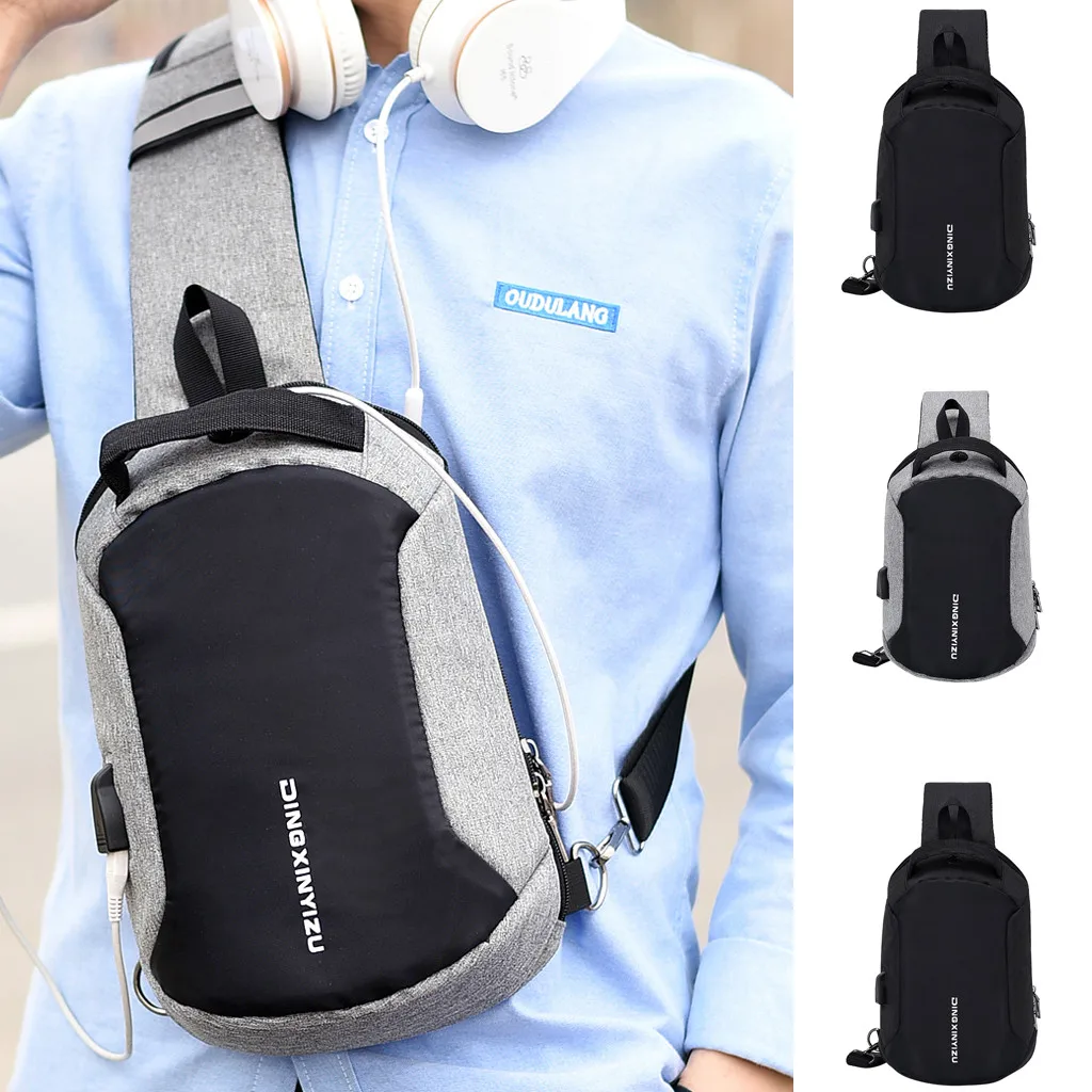 

Transer Men Casual Waist Bag Money Phone Belt Bag with USB Charge Chest Bags Canvas Bags Antitheft Travel Shoulder Pack mochilas