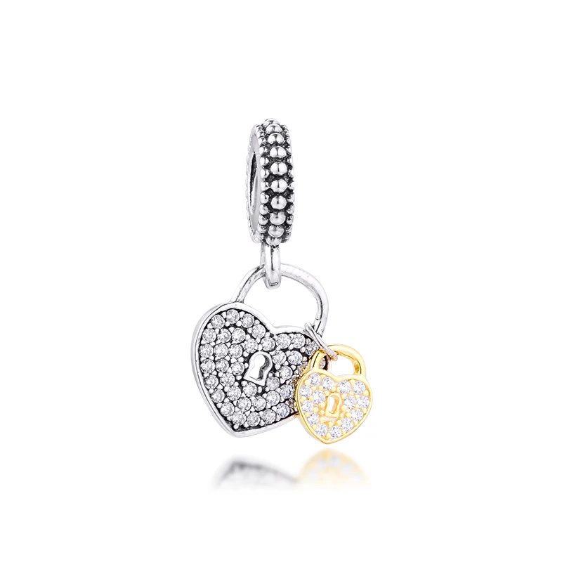 

Подходит для Pandora Браслеты любовь замки талисманы с 14K золотое покрытие сердце 100% серебряные бусины 925 пробы Бесплатная доставка