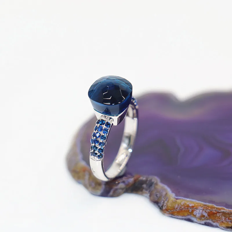 

2021 Fashion Summer Stlye Jewelry Of 4 Colours Choose Crystal With Blue Zircon 18K White Gold Plated Ring For Friends Best Gift