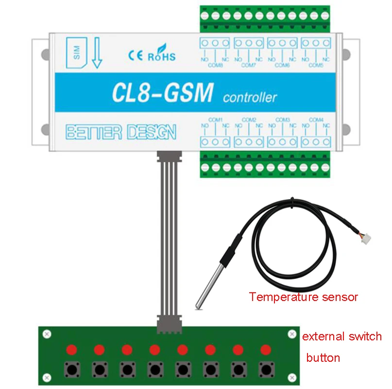 

Умный релейный контроллер GSM 8 Way, устройство для открывания шлюзов SMS-звонков с датчиком температуры, y-образная внешняя кнопка переключения ...