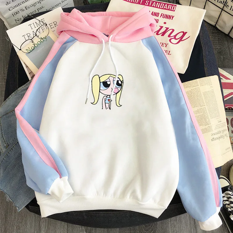 

Cute little policewoman street color matching hoodie jacket female lovers Streetwear Harajuku sweatshirt kopo loose top women