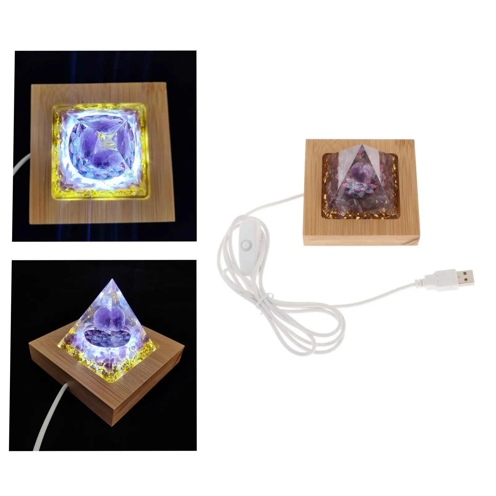 

3D Night Light Decoration Nightlight 9x9.5cm Amethyst Lamp Switch Cord Shelf