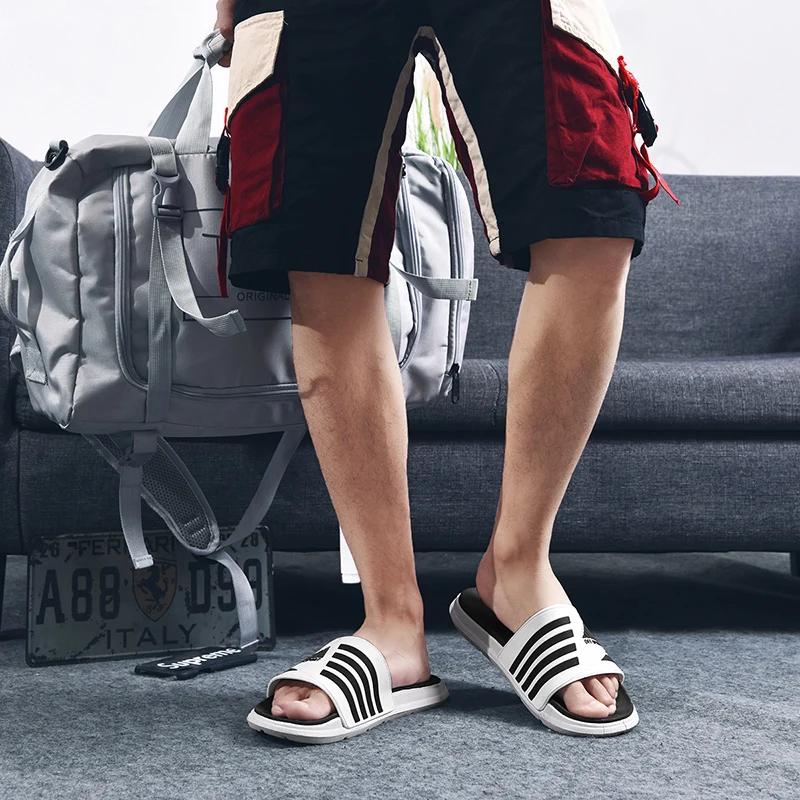 

Men Slippers Rubber Slides Male Shoes Non-slip Black White Stripes Casual Beach Flip Flops Zapatos Hombre Big Size Water Shoes