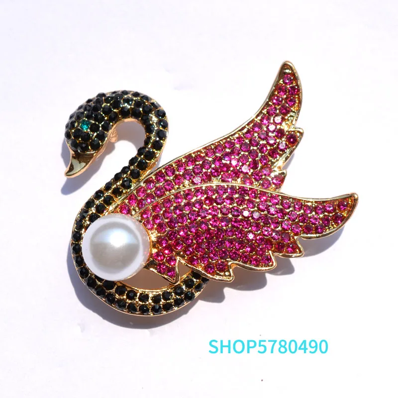 Брошь женская из металлического сплава с жемчугом в форме лебедя | Украшения и