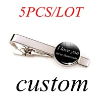 5 pcslot wholesale custom photo text tie clip for men silver color metal tie clamp pins wedding party accessories