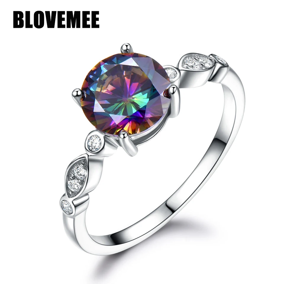 

Genuine Rainbow Fire Mystic Topaz Rings for Women Genuine 925 Sterling Silver Trendy for Women Romantic Gift Fine Jewelry