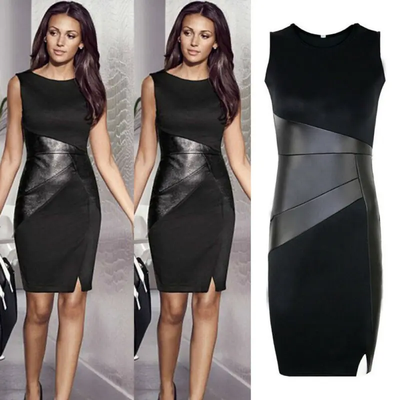 Ol платье женское с круглым вырезом сексуальное облегающее из искусственной кожи