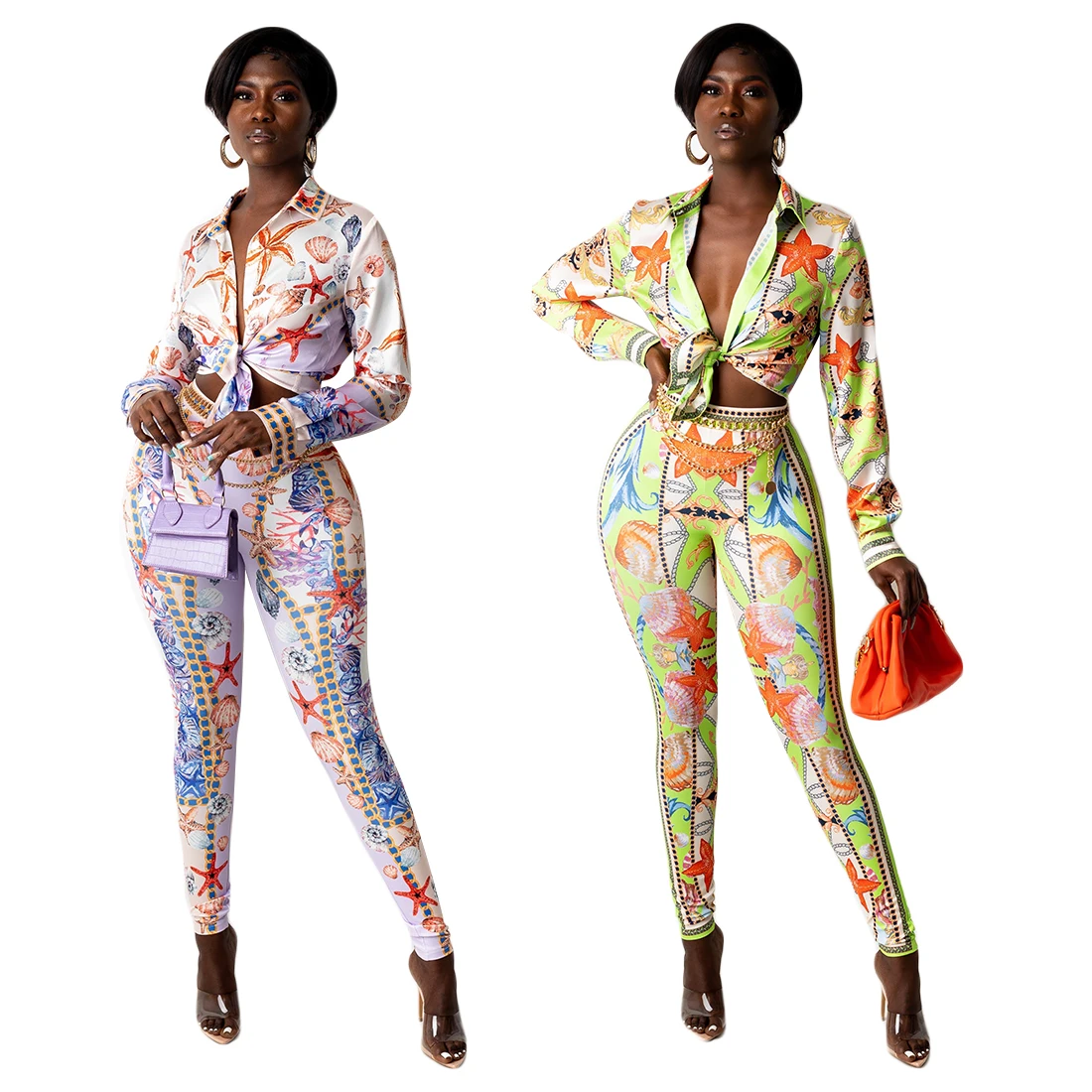 

QIWN Fall and Winter New Women's Oil Painting Printing Irregular Two-Piece Matching Set Bodycon Outfits Tracksuits Streetwear