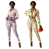 qiwn fall and winter new womens oil painting printing irregular two piece matching set bodycon outfits tracksuits streetwear