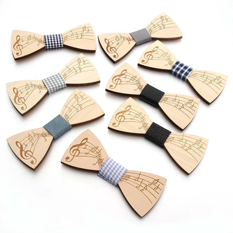 

Fashion Wooden Bowtie Gentleman Bow ties Handmade Music Note Pattern Tie For Man Neck Wear Bowknot Christmas Bow Ties