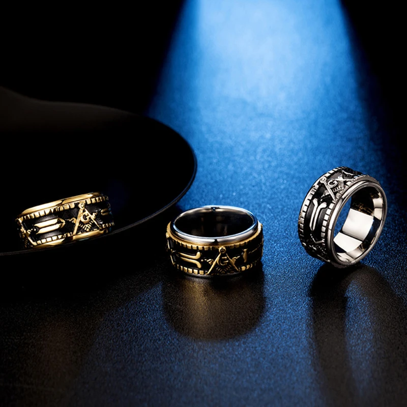 New Masonic Ring for Men Quality Silver Gold Color Stainless Steel Brother Friend Gift Vintage Rotatable Spinner | Украшения и