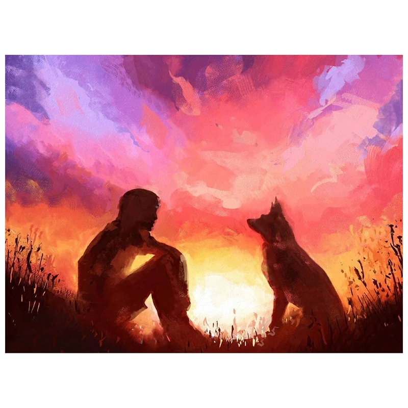 

Diamond Painting Full Circle Diamond Kit Rhinestone Picture Art Craft Home Door Decoration (Wolf and Juvenile)