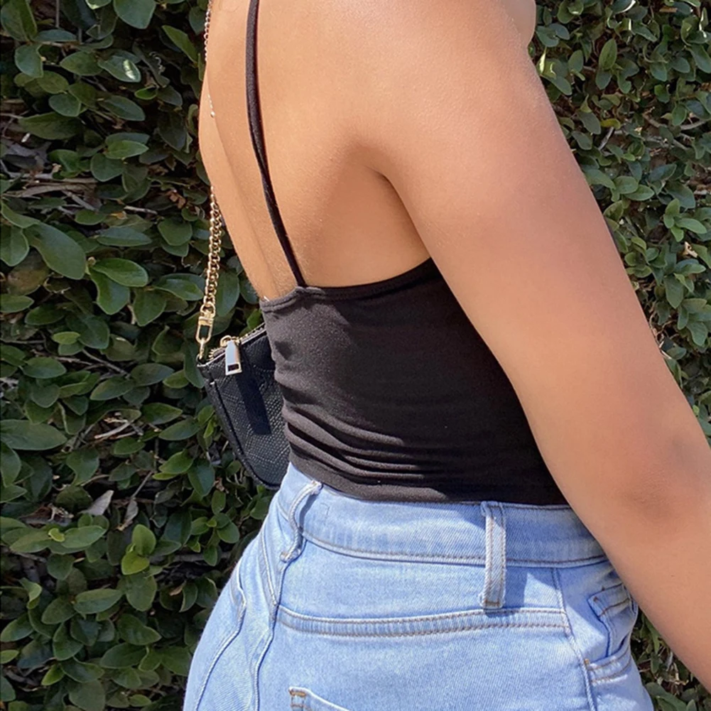 

White V Neck Backless Off Shoulder Tank Spaghetti Strap Women Sexy Camis 2020 Summer Bandage Solid Casual Crop