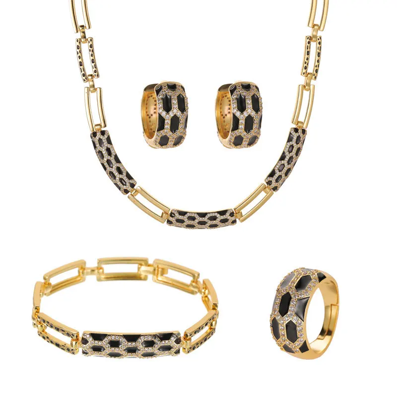 

Snke Dubai Skeleton Jewelry sets Necklace Bracelet Ring Earring Hand inlay Indian Bridal Wedding set African women