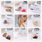 Винтажные серьги-гвоздики с искусственным жемчугом для женщин, набор геометрических металлических сережек ручной работы с кисточками в богемном стиле, ювелирные изделия, подарок для девушки