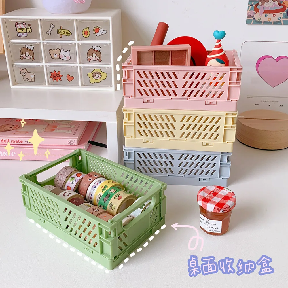 

4 Color Organizing Storage Baskets Case Plastic Foldable Container Storage Box Folding Student Desktop Basket Tape Stationery