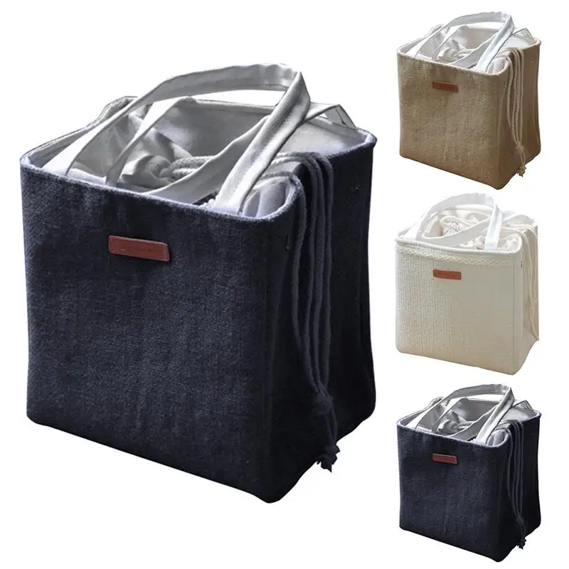 Высококачественная однотонная сумка для ланча из хлопка и льна портативная